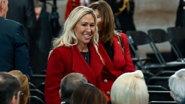 Representative Marjorie Taylor Greene of Georgia arrives before the inauguration of Donald Trump as the 47th president of the United States takes place inside the Capitol Rotunda of the U.S. Capitol building in Washington, D.C., USA, 20 January 2025.