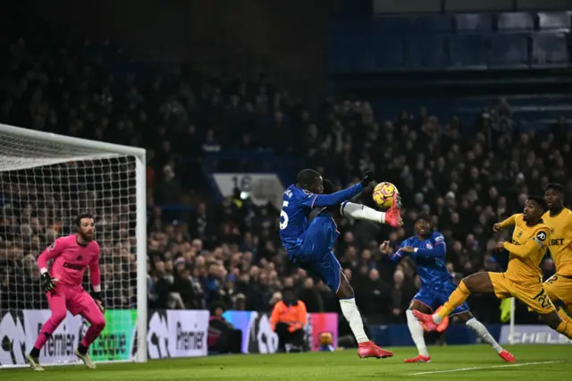 Jackson tries to volley at goal in the box