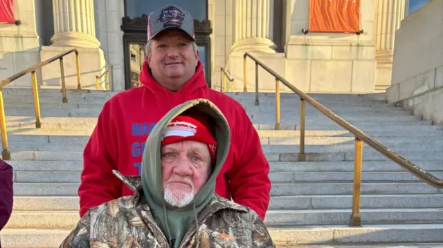 Don Morris in a wheelchair with son Jesse Jennings behind