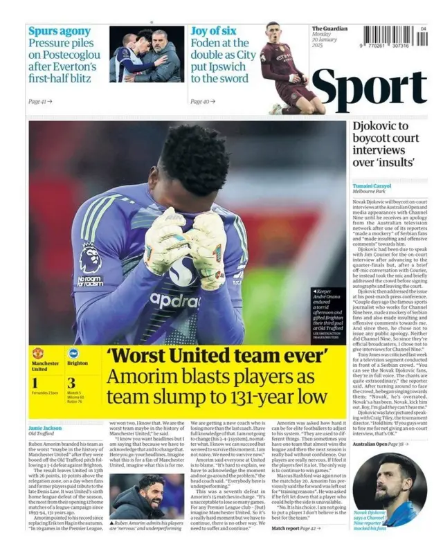 Guardian's main sports page