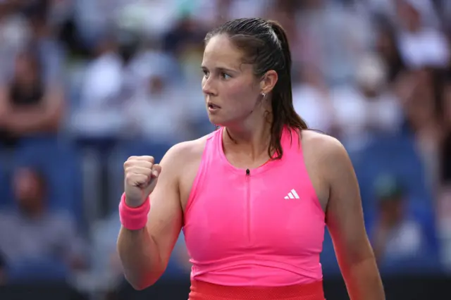 Daria Kasatkina celebrates during her match with Emma Navarro