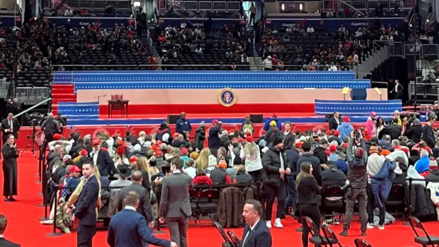 Seated crowd in front of stage for Donald Trump's inauguration