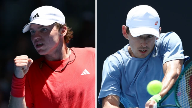 A split picture of Alex Michelsen and Alex de Minaur