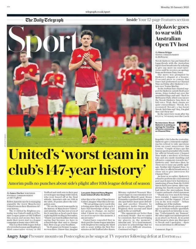 Telegraph's main sport page