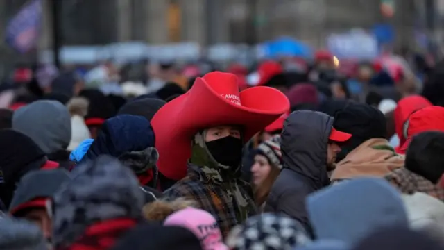 Jared Mehlschau waits in line to enter Capital One Arena to watch U.S. President-elect Donald Trump's inauguration on January 20, 2025