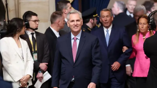 Former US Speaker of the House Kevin McCarthy (C) arrives for the inauguration ceremony before Donald Trump is sworn in as the 47th US President in the US Capitol Rotunda in Washington, DC, USA, 20 January 2025.