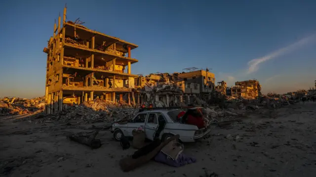 Destroyed buildings in Rafah, seen amid a ceasefire between Israel and Hamas