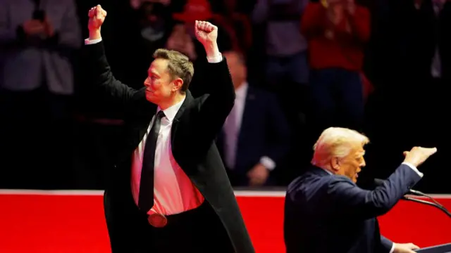 Tesla CEO and X owner Elon Musk gestures during a rally for U.S. President-elect Donald Trump, the day before he is scheduled to be inaugurated for a second term, in Washington, U.S., January 19