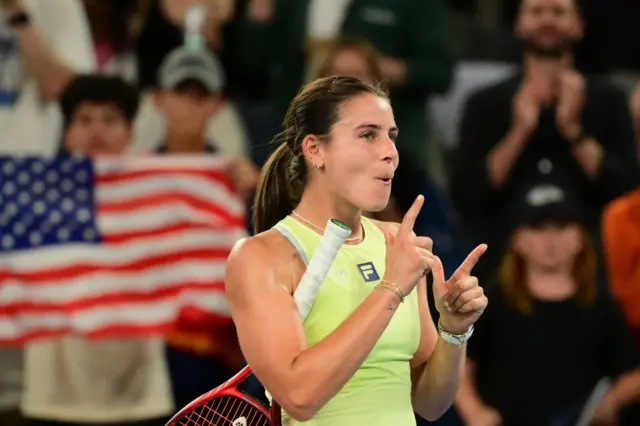 Emma Navarro celebrates beating Daria Kasatkina at the Australian Open