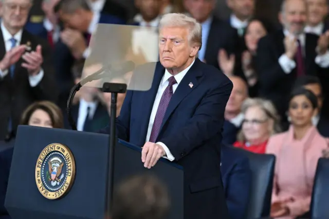 President Donald Trump speaks during inauguration ceremonies in the Rotunda