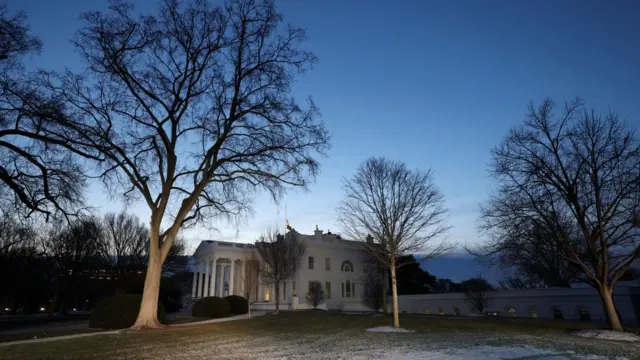 The White House in Washington on the first day of the Trump administration