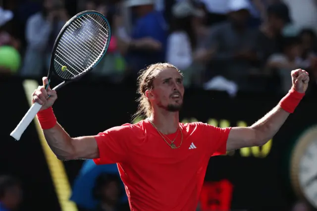 Alexander Zverev of Germany celebrates winning against Tommy Paul of the United States