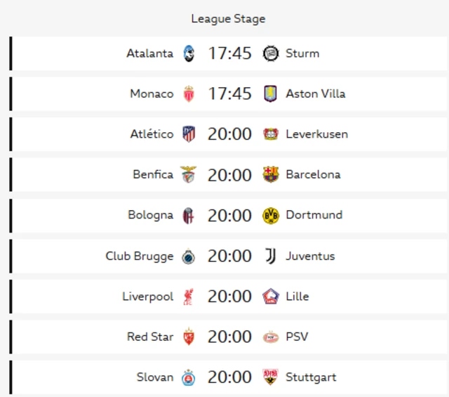 Champions League fixtures