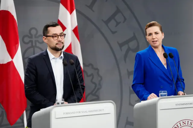 Greenland's Prime Minister Mute Bourup Egede and Denmark's Prime Minister Mette Frederiksen