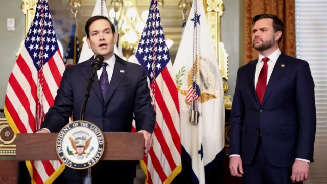 Marco Rubio speaks after he is sworn in as Secretary of State