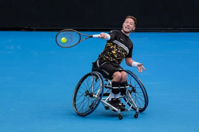 Alfie Hewett of Great Britain plays a forehand