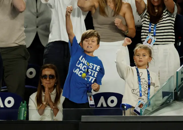 Novak Djokovic's children celebrate