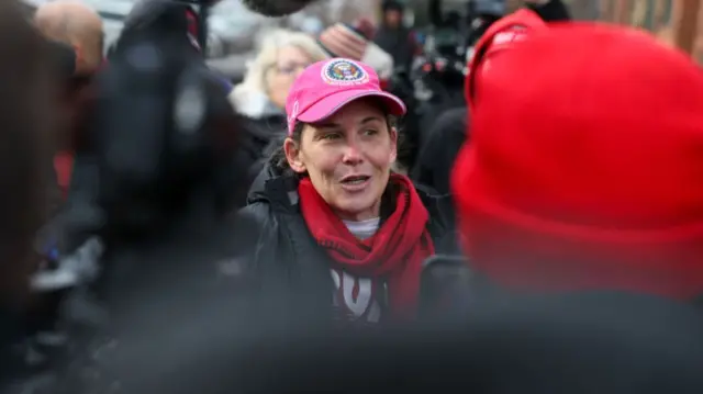 Rachel Powell speaks to press after being released on January 21, 2025 outside the DC Central Detention Facility in Washington, DC.