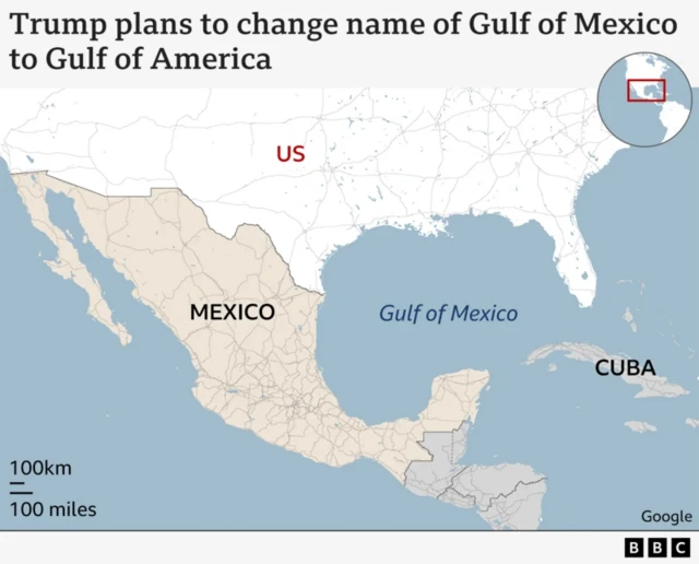 A map showing the location of the Gulf of Mexico