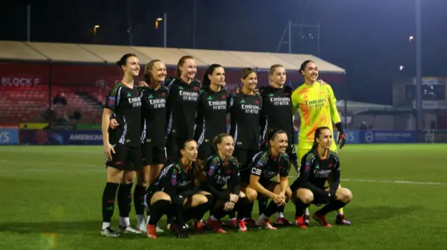 Players of Arsenal pose for a team photograph prior to the Subway Women's League Cup match between Brighton & Hove Albion and Arsenal