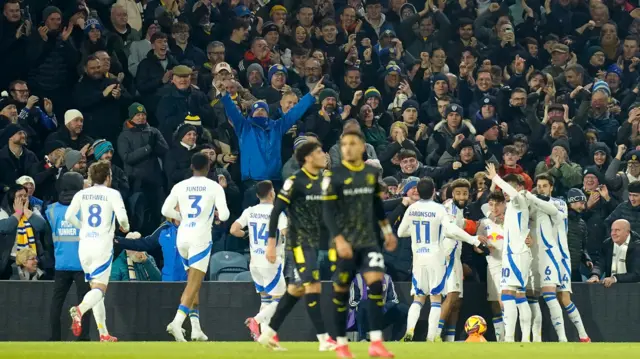 Leeds celebrate scoring second goal