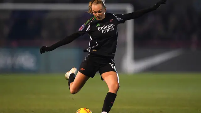 Frida Maanum of Arsenal passes the ball during the Women's League Cup match between Brighton & Hove Albion and Arsenal