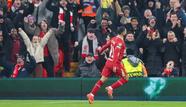 Mohamed Salah and Liverpool fans celebrate