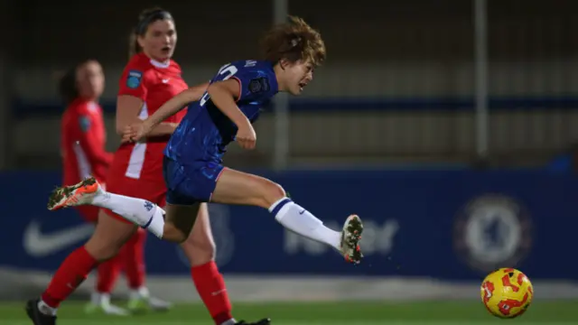 Maika Hamano of Chelsea shoots during the Subway Women's League Cup match between Chelsea and Durham