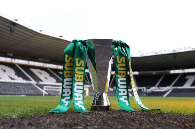 Subway cup stands on the sideline at Pride Park, the venue for the final