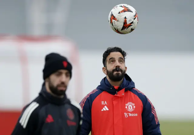 Ruben Amorim and Bruno Fernandes in training