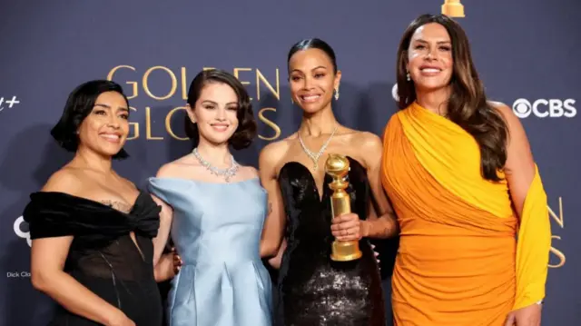 Adriana Paz, Selena Gomez, Karla Sofia Gascon, and Zoe Saldan at the Golden Globes