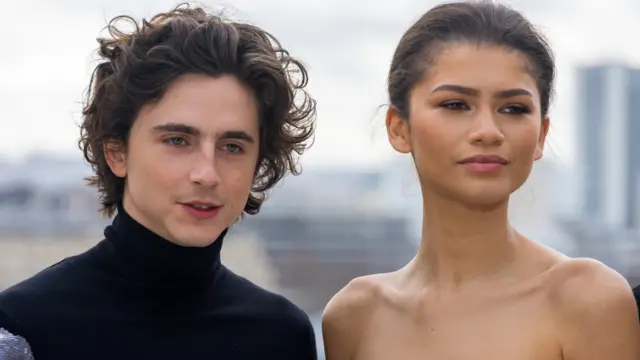 Timothee Chalamet and Zendaya Coleman attend the "Dune 2" Photocall at Shangri La Hotel on February 12, 2024 in Paris, France