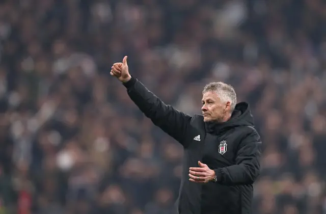 Ole Gunnar Solskjaer, Head Coach of Besiktas acknowledges the fans