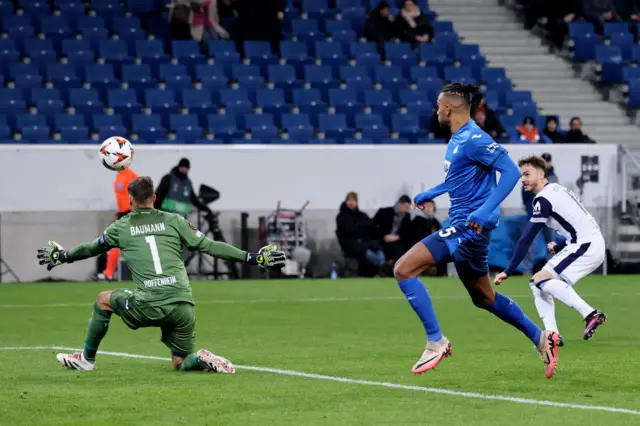 Maddison fires the ball high into the net for the opening goal