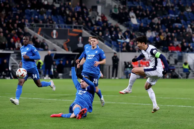 Son's shot is deflected into the net for the second Tottenham goal