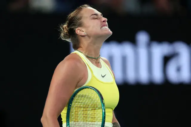 Aryna Sabalenka reacts