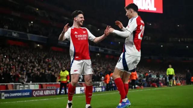 Declan Rice and Kai Havertz celebratw