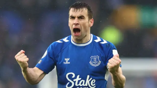 Seamus Coleman celebrating a win for Everton