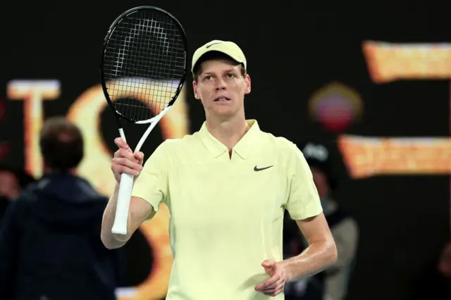 Italy's Jannik Sinner celebrates victory over Australia's Alex De Minaur