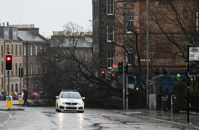 Regent Road has been closed off as Storm Eowyn hits in Edinburgh