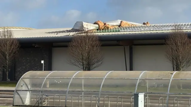 Damage caused to the roof of Bangor Aurora Leisure Centre in Co Down