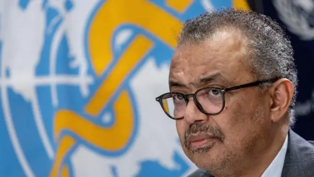 A close-up of Director-General of the World Health OrganisationTedros Adhanom Ghebreyesus