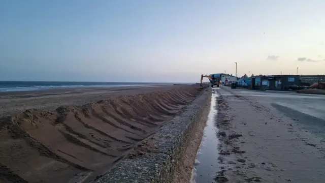 Sand barrier dredged at Majuba Beach in Redcar