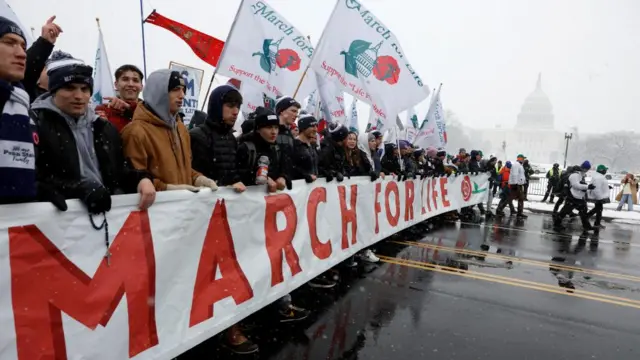 People chant during the March for Life in Washington DC in 2024