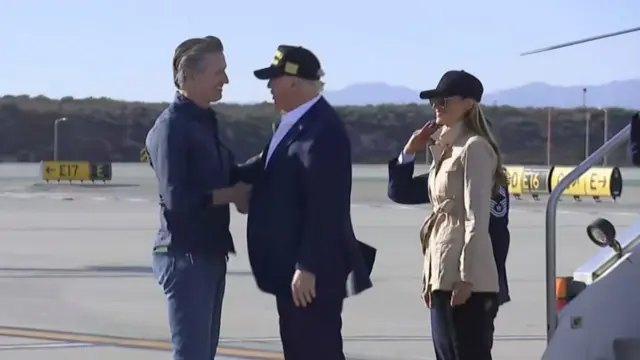 Trump and Newsom shake hands