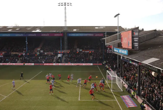 A general view inside the stadium as a cross is delivered into the penalty area during the Sky Bet Championship match between Luton Town FC and Millwall FC