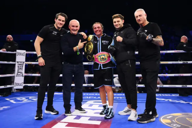 Ellie Scotney with trainer Shane McGuigan and Barry McGuigan