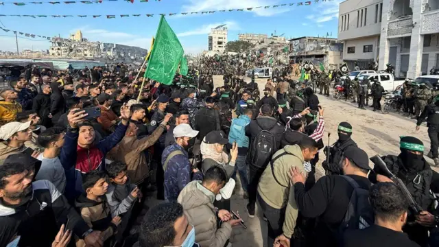 Gaza City with large crowds gathered