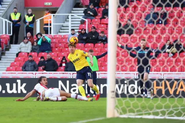 Ole Romeny of Oxford United misses a chance