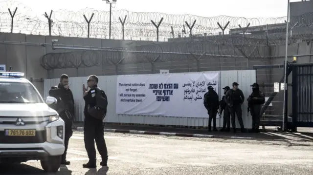 A view of Ofer Prison in Jerusalem on January 25, 2025, as preparations for further exchanges of Israeli hostages and Palestinian prisoners under the ongoing Gaza ceasefire agreement continue